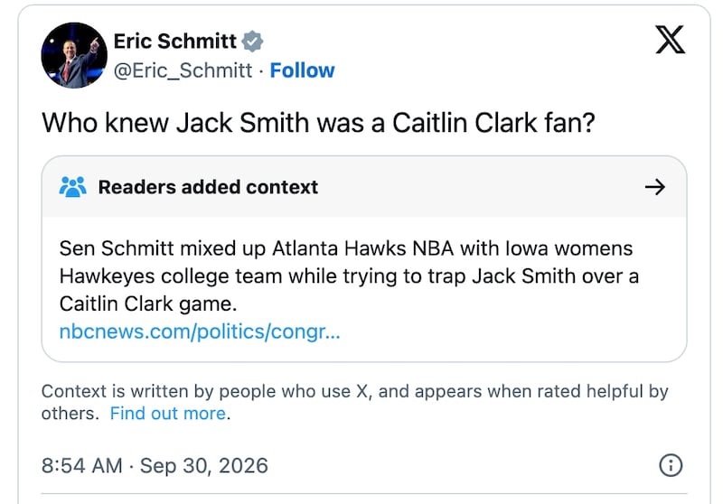 Eric Schmitt attempts to make a joke after his botched hearing.