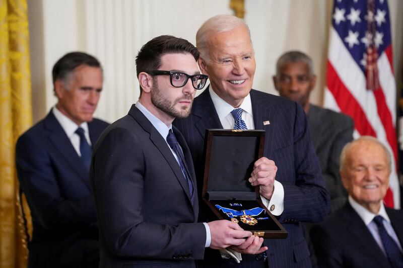 Alex Soros received the Presidential Medal of Freedom from U.S. President Joe Biden on behalf of his father George Soros during a ceremony at the White House on January 4, 2025.