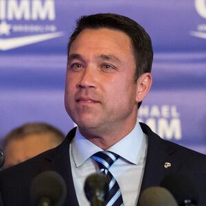 Former U.S. Rep. Michael Grimm speaks during a primary election night event, June 26, 2018 in the Staten Island.