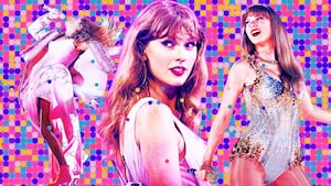 A photo illustration of Taylor Swift during the Eras Tour.