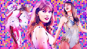 A photo illustration of Taylor Swift during the Eras Tour.