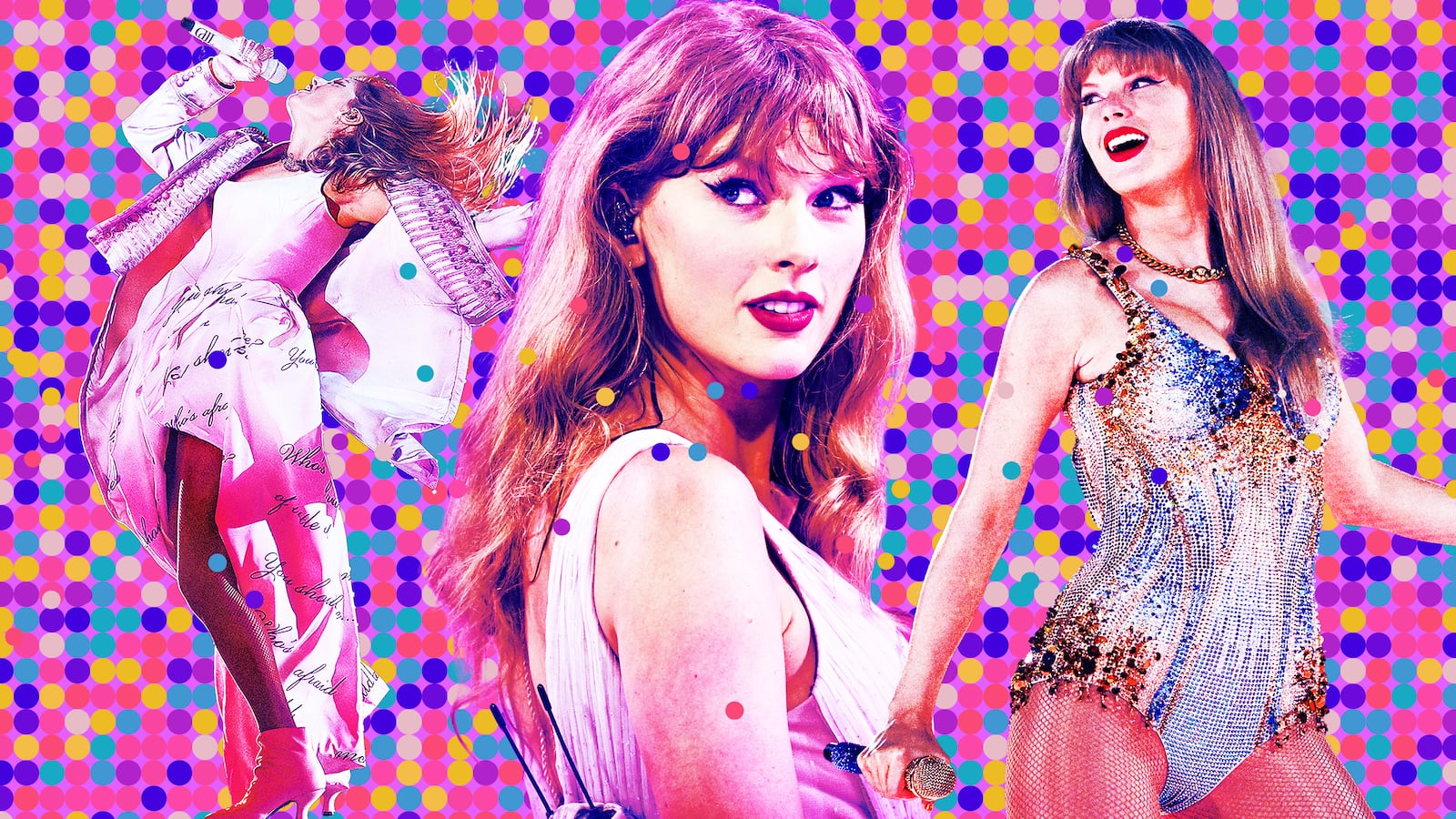 A photo illustration of Taylor Swift during the Eras Tour.