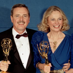 Winners William Daniels and wife Bonnie Bartlett at Emmy Awards Show 1986.