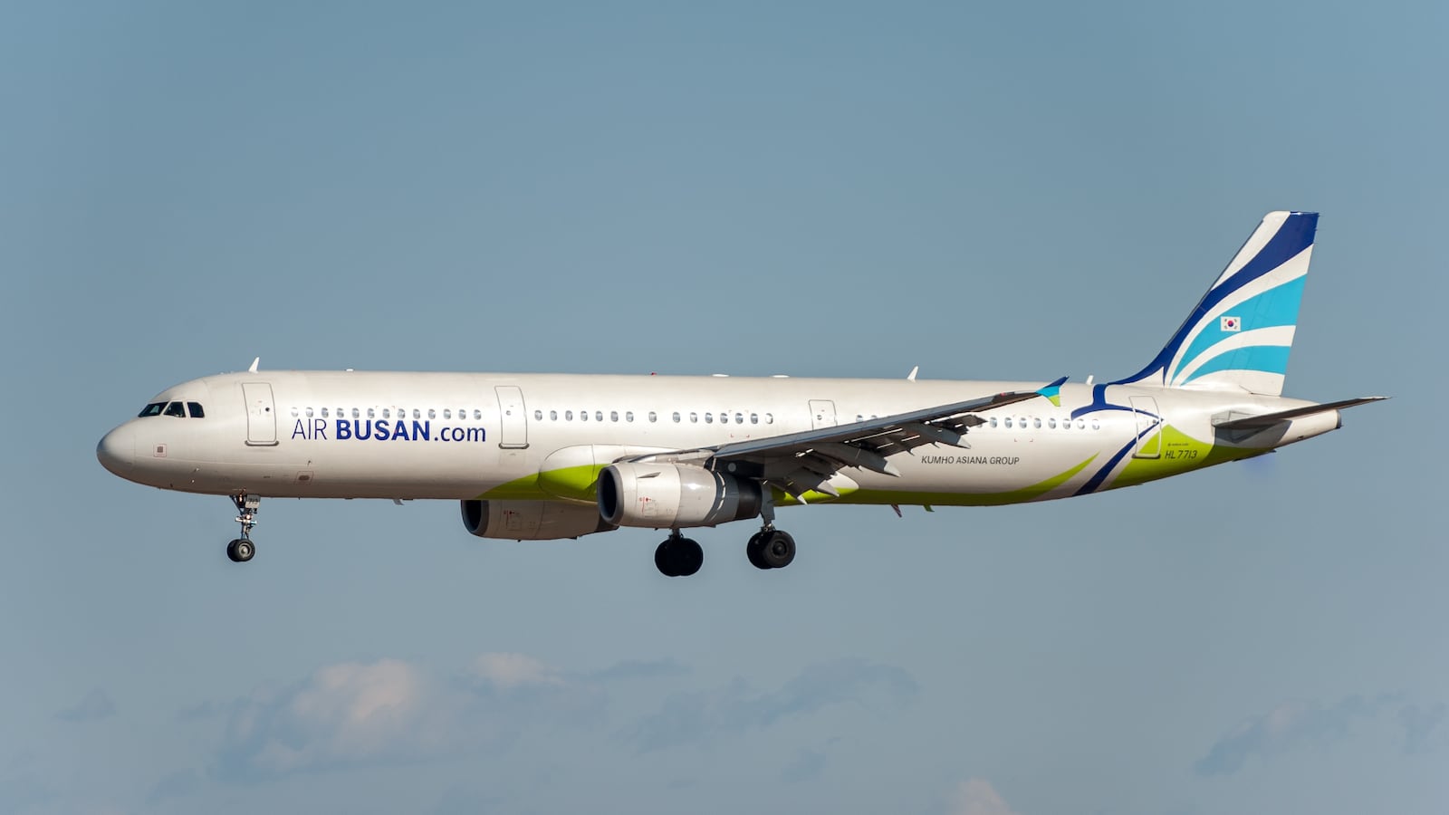 Narita, Japan - January 25, 2017: HL7713 Airbus A321 Air Busan Landing in International Narita Airport, Japan.