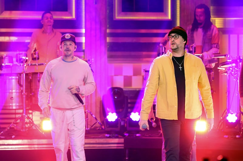 Residente and Bad Bunny performing together on 'Jimmy Kimmel' on September 18, 2019.