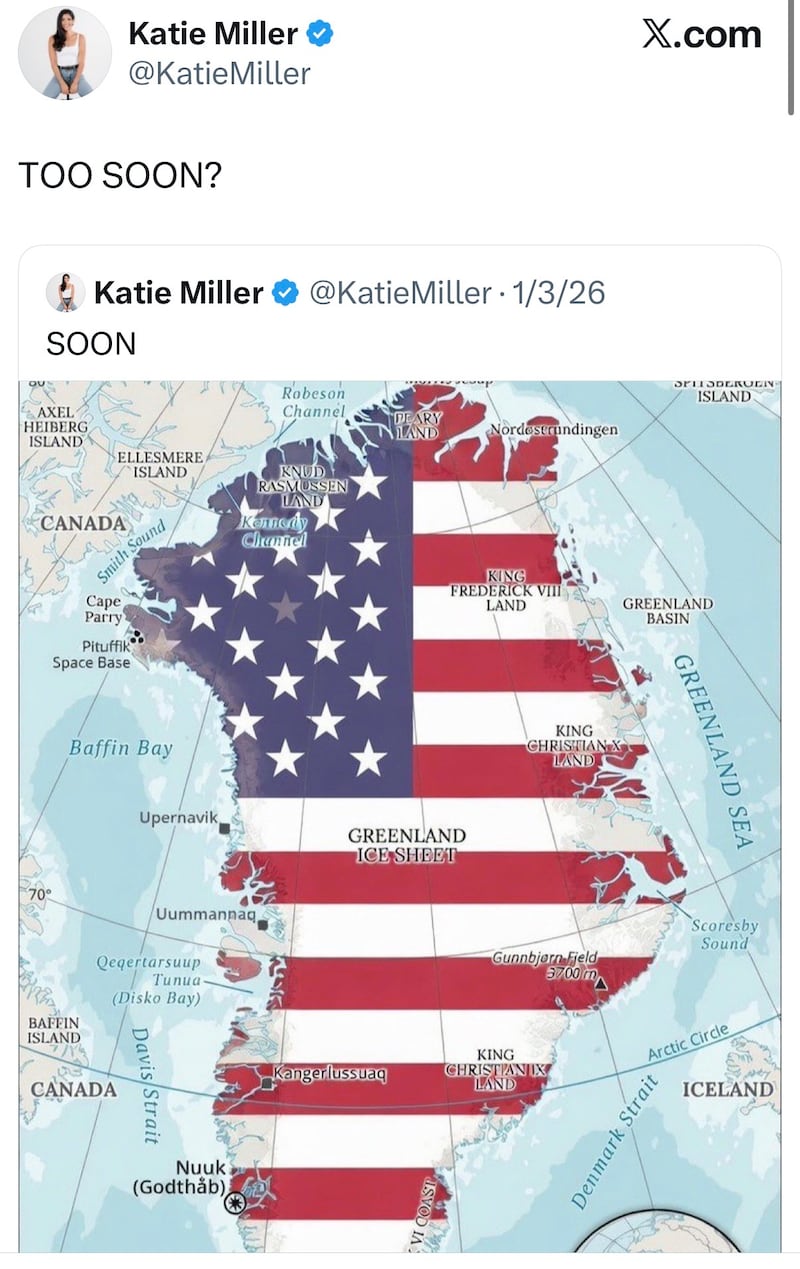 Katie Miller greenland tweet X