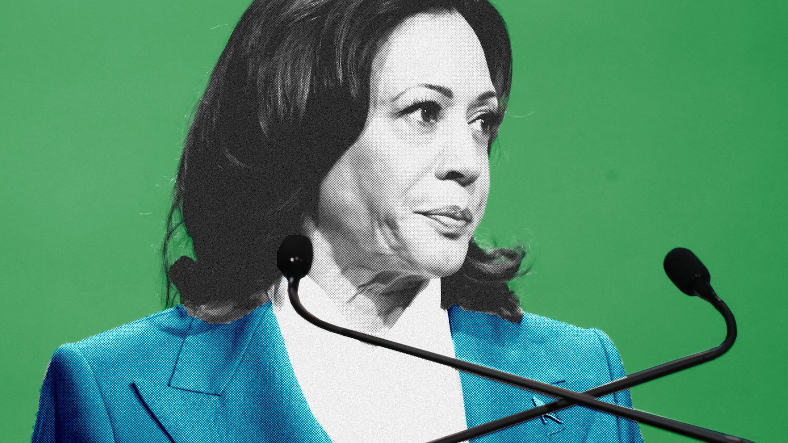 A photo illustration of Kamala Harris