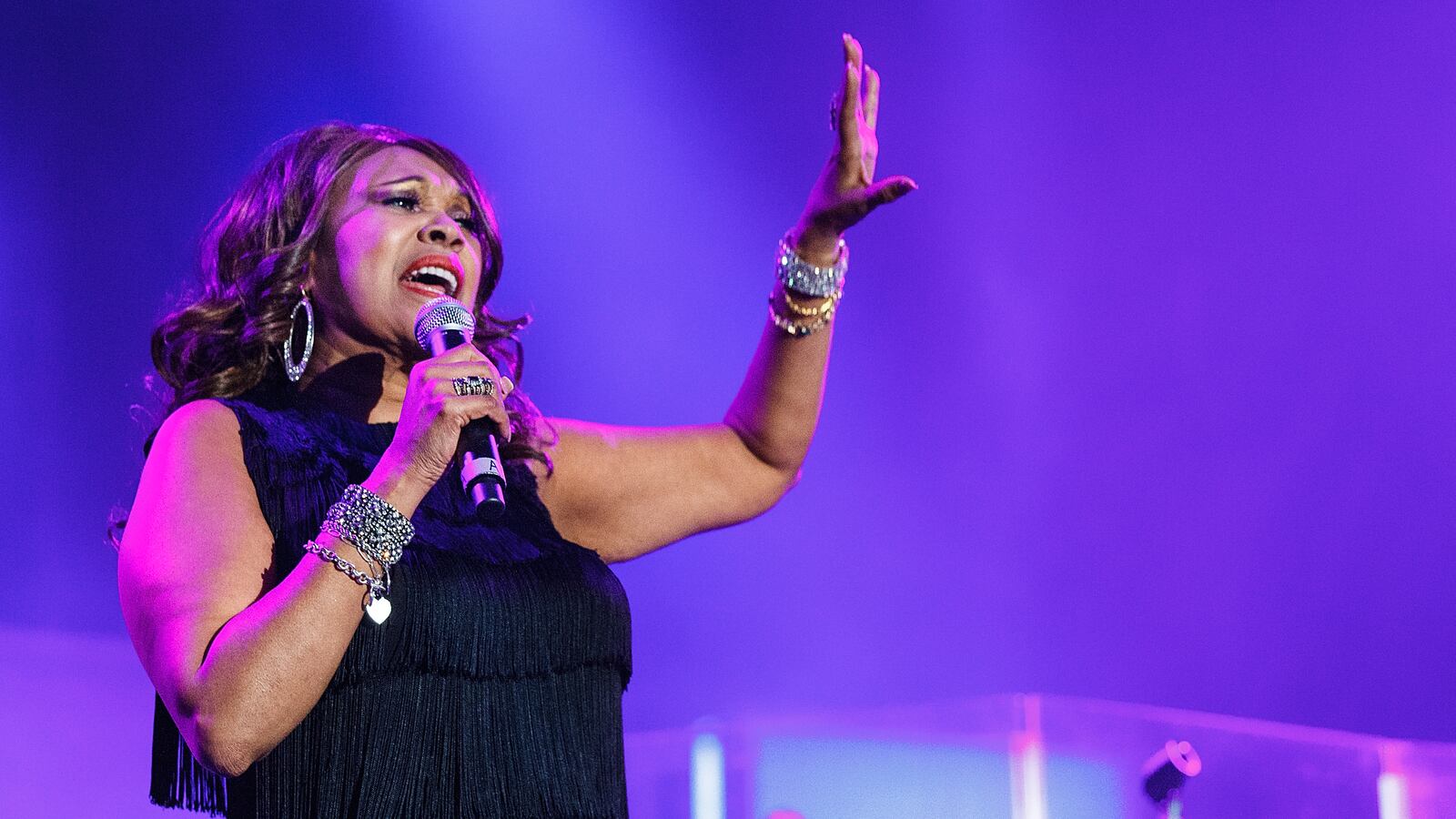 Anita Pointer of The Pointer Sisters perform on stage at PNE Amphitheatre during Day 14 of The Fair At The PNE on August 31, 2014.