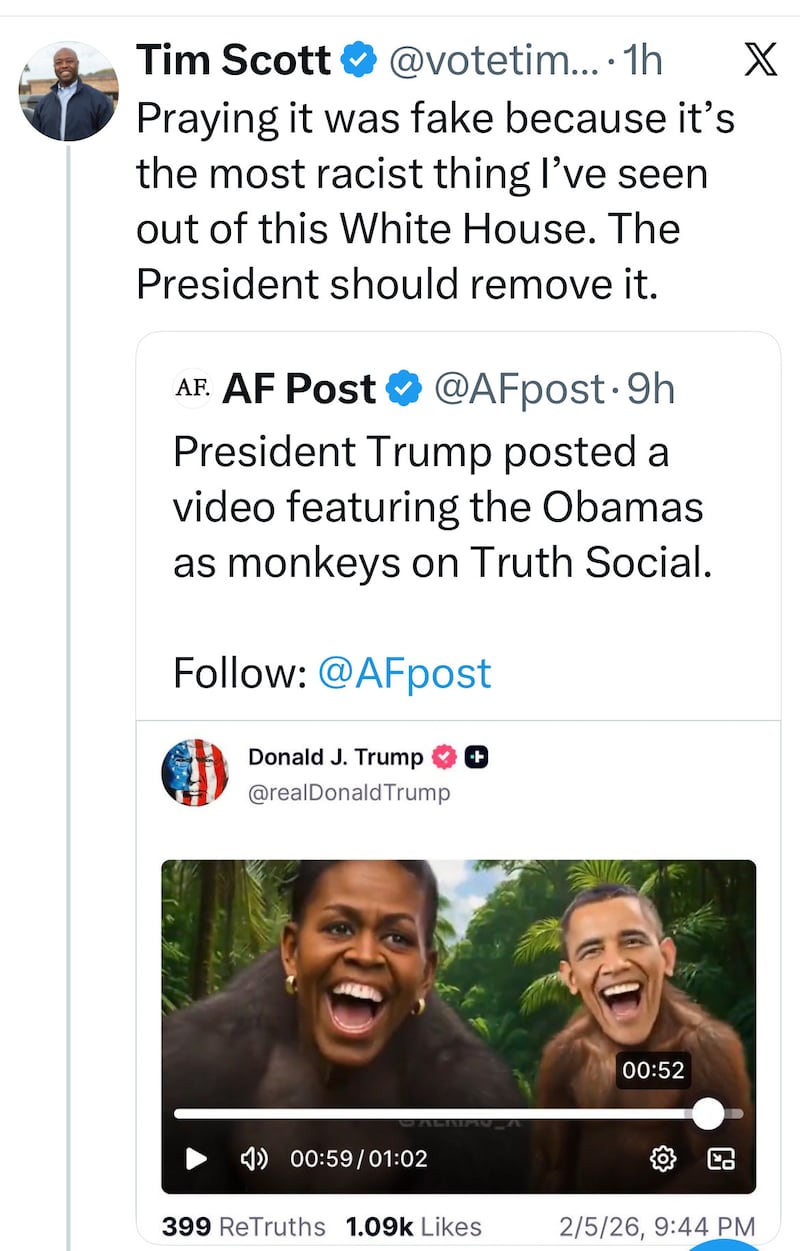 Tim Scott's social media post.