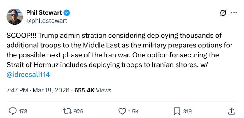The Trump administration is reportedly considering escalating its war by putting boots on the ground in Iran.