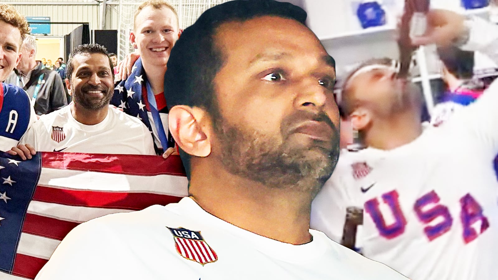 A photo composite of FBI Director Kash Patel during the Winter Olympics in Milan, Italy.