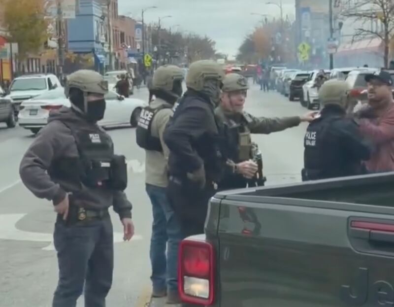 Gregory Bovino marshals his agents during the clash in Cicero, Illinois, on November 8, 2025.