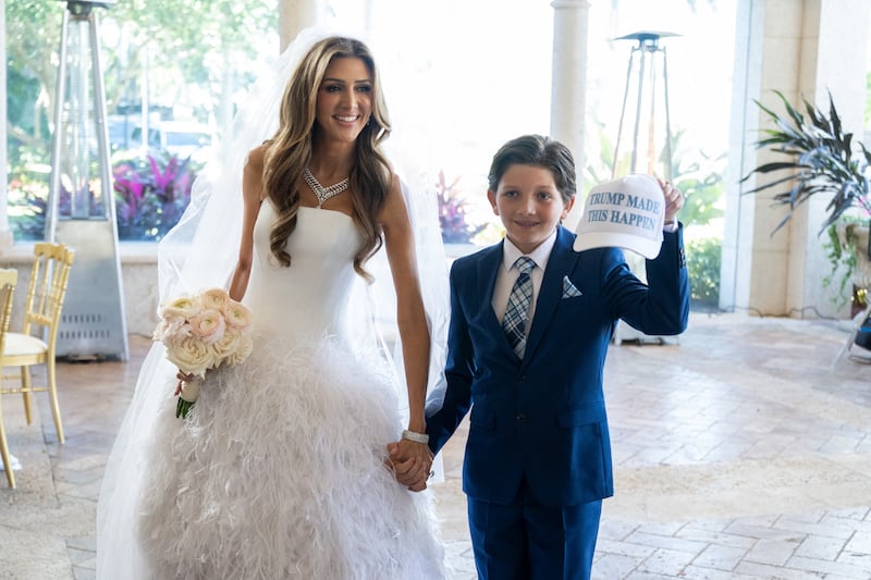 Erin Elmore, the US Department of State Director of Art in Embassies, arrives for her wedding to Dan Scavino.