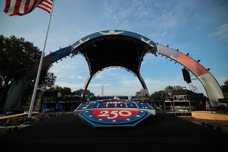 Construction continues on the Ultimate Fighting Championship (UFC) "Claw" and the octagon fighting ring on the South Lawn of the White House on June 11, 2026 in Washington, DC.