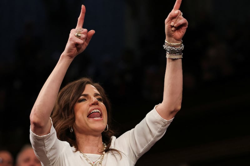 WASHINGTON, DC - MARCH 04: U.S. Rep. Nancy Mace (R-SC) shouts as U.S. President Donald Trump arrives to addresses a joint session of Congress at the U.S. Capitol on March 04, 2025 in Washington, DC.   Win McNamee/Pool via REUTERS