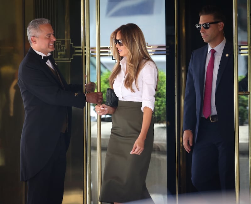 Melania Trump is seen leaving Trump Tower in June 2024. Presidential biographer Michael Wolff says the first lady is relying on scant evidence that she lives in Florida to try to get his lawsuit against her moved there.