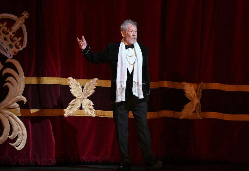 Sir Ian McKellen speaks onstage ahead of the "Spring Gala: Stories from The Royal Ballet and The Royal Opera" at The Royal Opera House in London, Britain, May 14, 2026.