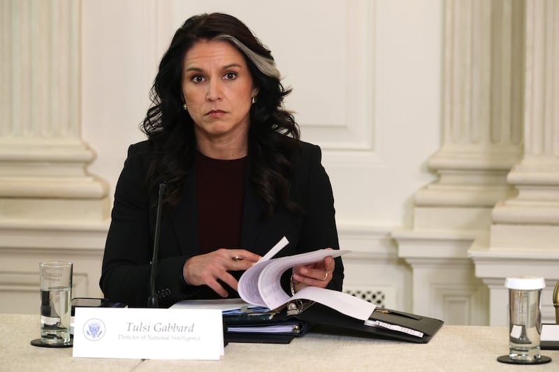 WASHINGTON, DC - OCTOBER 23: U.S. Director of National Intelligence Tulsi Gabbard attends an event where President Donald Trump delivered an announcement on his Homeland Security Task Force in the State Dinning Room of the White House on October 23, 2025 in Washington, DC. Trump declared the task force a success, claiming that more than 3,000 cartel and foreign terrorists have been arrested.  (Photo by Alex Wong/Getty Images)