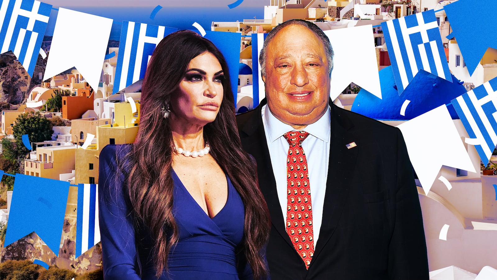 A photo illustration of Kimberly Guilfoyle and John Catsimitidis.