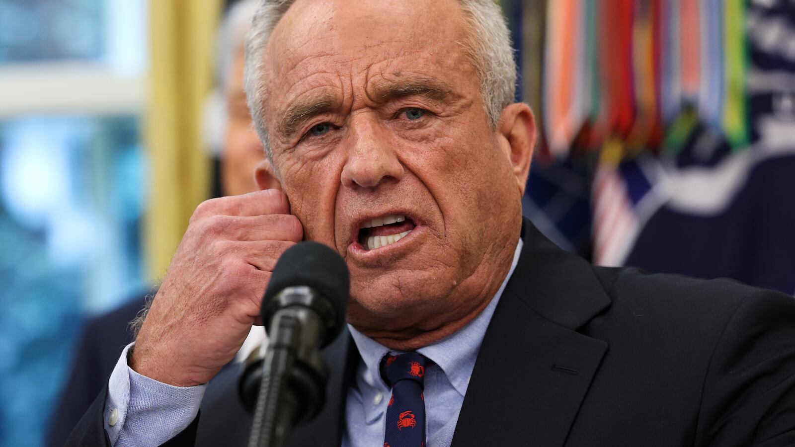 U.S. Secretary of Health and Human Services Robert F. Kennedy Jr. speaks after U.S. President Donald Trump announced a deal with Pfizer to lower Medicaid drug prices in the Oval Office of the White House on September 30, 2025 in Washington, DC.