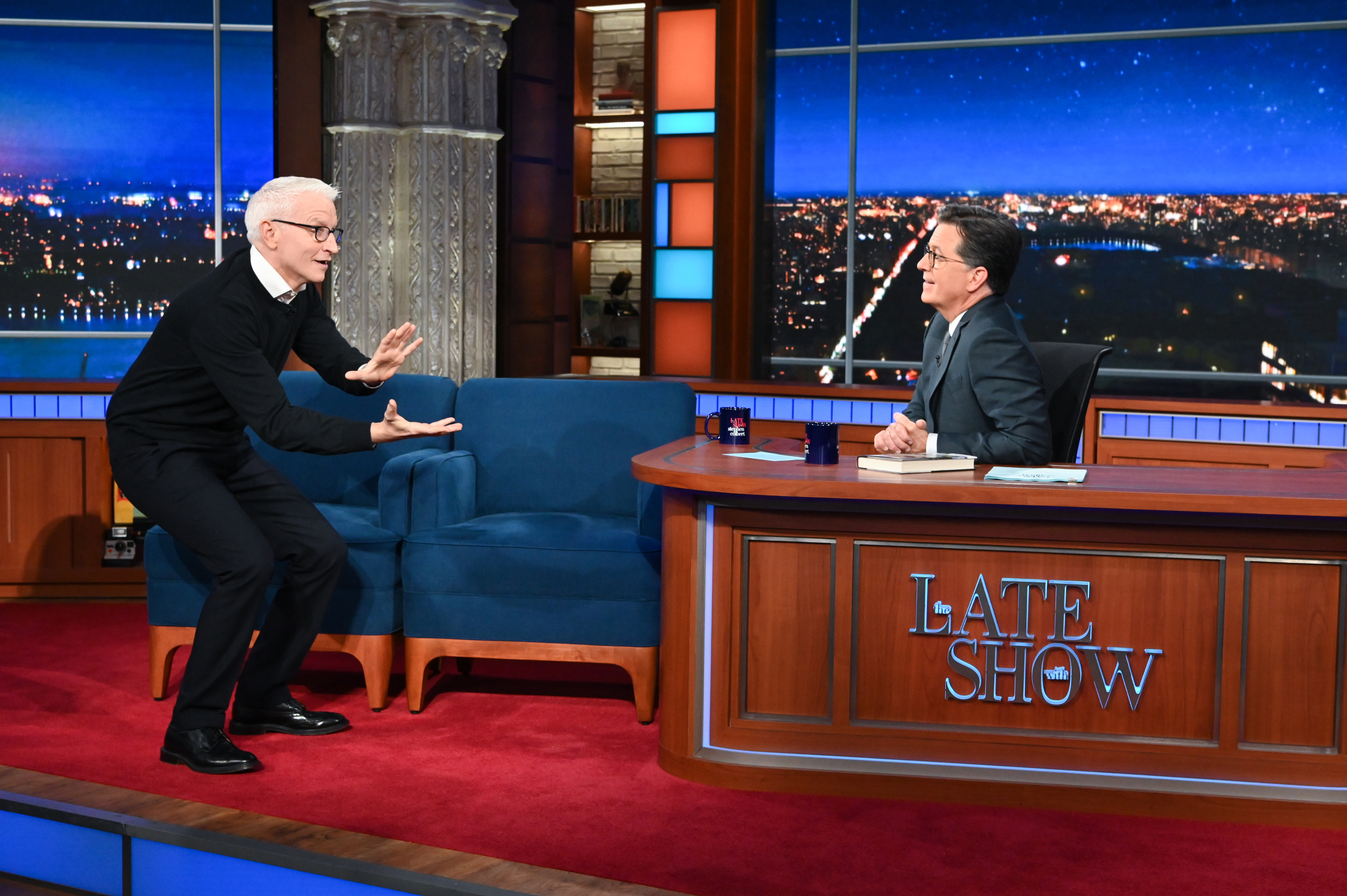 The Late Show with Stephen Colbert and guest Anderson Cooper during Thursdays September 23, 2021 show.