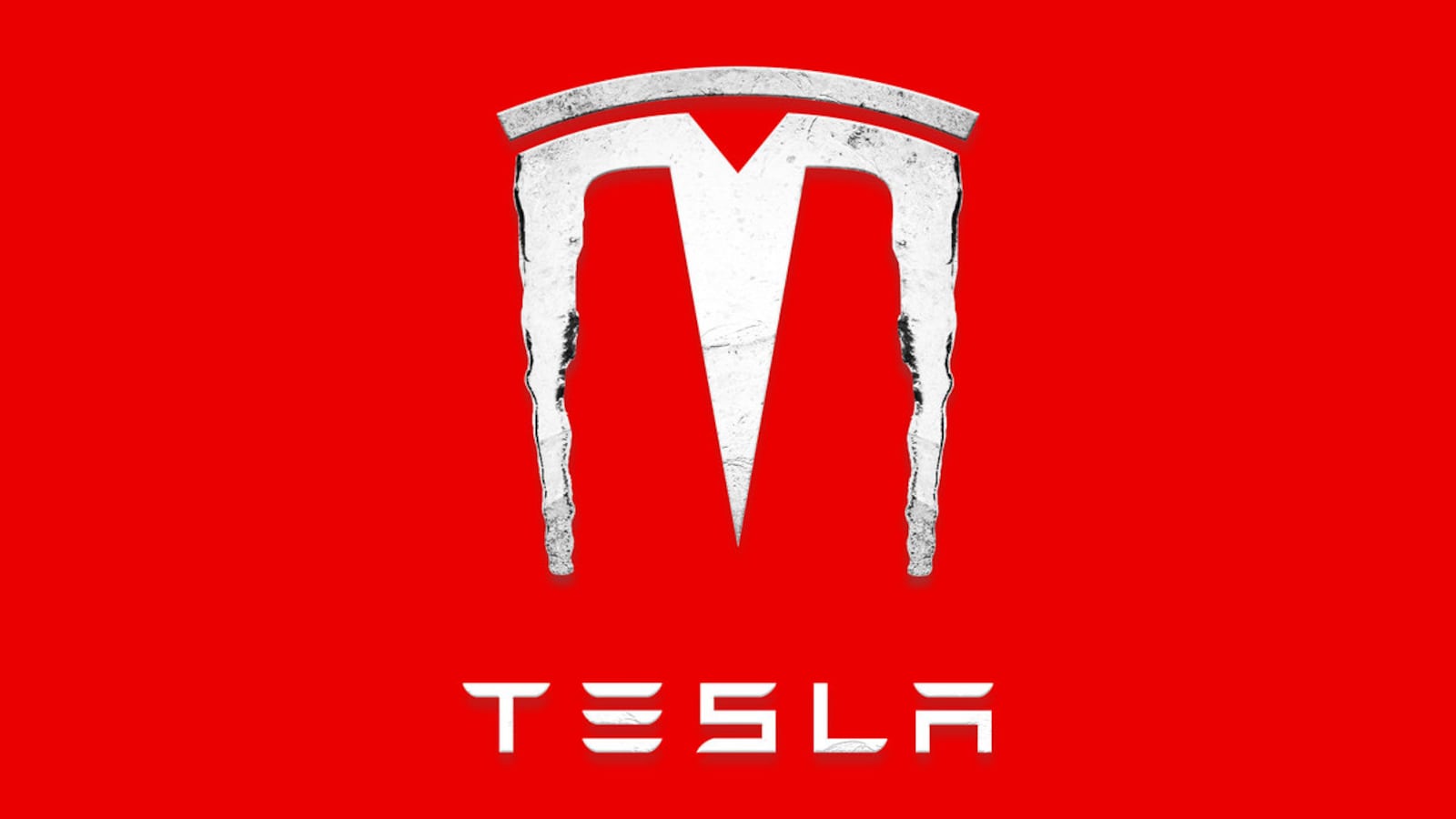 An illustration including a photo of a frozen Tesla logo
