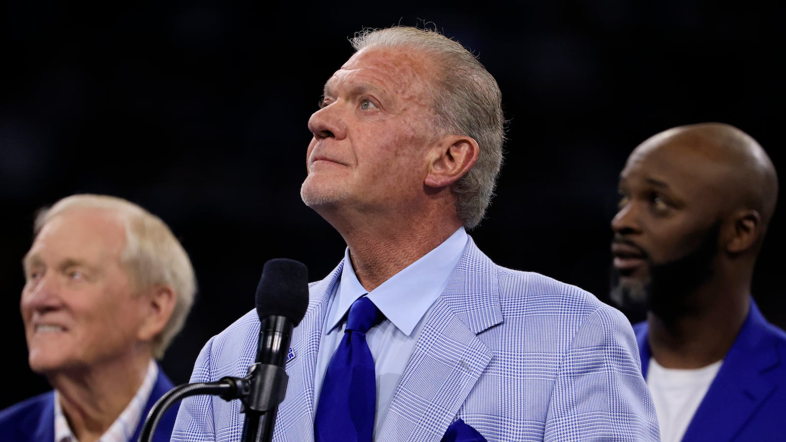 INDIANAPOLIS, INDIANA - OCTOBER 30: Indianapolis Colts owner Jim Irsay looks on during halftime of a game against the Washington Commanders at Lucas Oil Stadium on October 30, 2022 in Indianapolis, Indiana. (Photo by Justin Casterline/Getty Images)