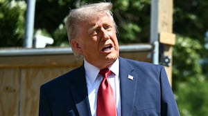 President Donald Trump speaks to the press near the construction site of his proposed ballroom at the White House in Washington, DC, on May 19, 2026.