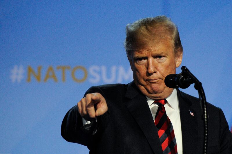 US president Donald Trump is seen during his press conference at the 2018 NATO Summit in Brussels, Belgium on July 12, 2018. (Photo by Jaap Arriens/NurPhoto via Getty Images)