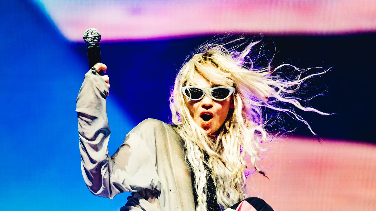 Grimes performs at the Sahara Stage at the 2024 Coachella Valley Music And Arts Festival.