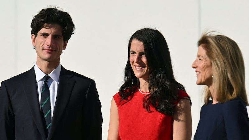 Britain's Prince William, Prince of Wales, is welcomed by US Ambassador to Australia, Caroline Kennedy (R), Jack Kennedy Schlossberg (2nd L) and Tatiana Kennedy Schlossberg to the John F. Kennedy Presidential Library and Museum in Boston, Massachusetts, December 2, 2022. (Photo by ANGELA WEISS / AFP) (Photo by ANGELA WEISS/AFP via Getty Images)