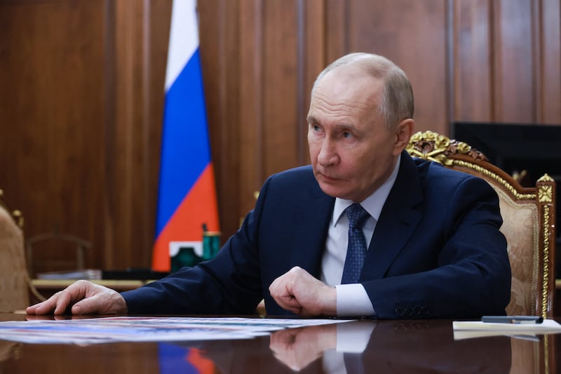 President Vladimir Putin attends a meeting with Moscow Mayor Sergei Sobyanin in Moscow on February 9, 2026.