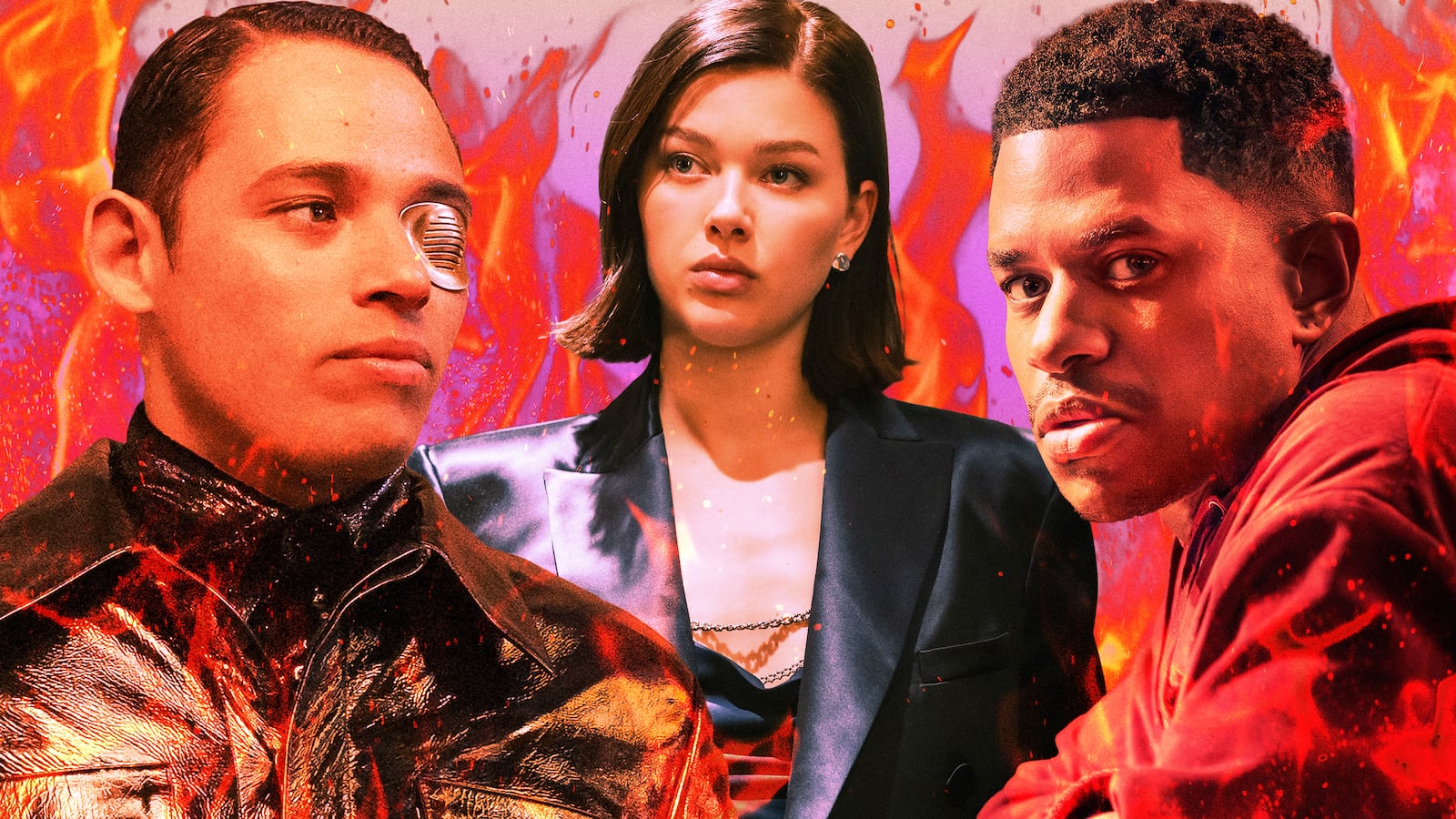 A photo illustration of Jeremy Pope, Anthony Ramos, and Jess Alexander.