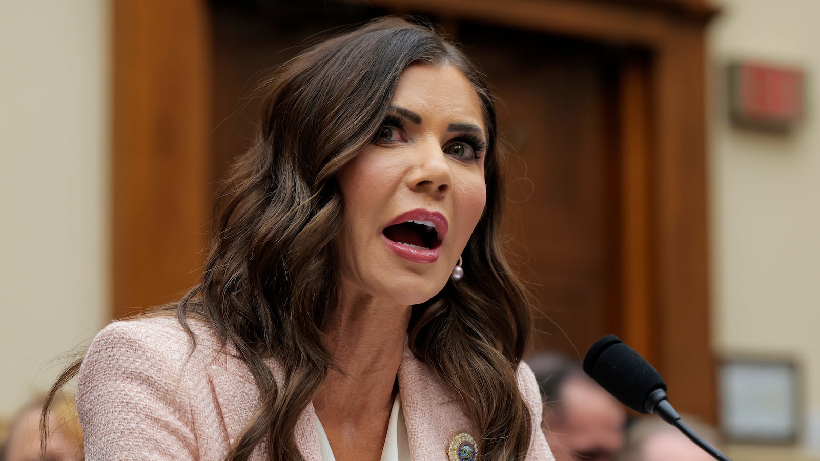 Secretary of Homeland Security Kristi Noem was confronted about her rumored affair with Corey Lewandowski in a hearing on Capitol Hill on March 4.