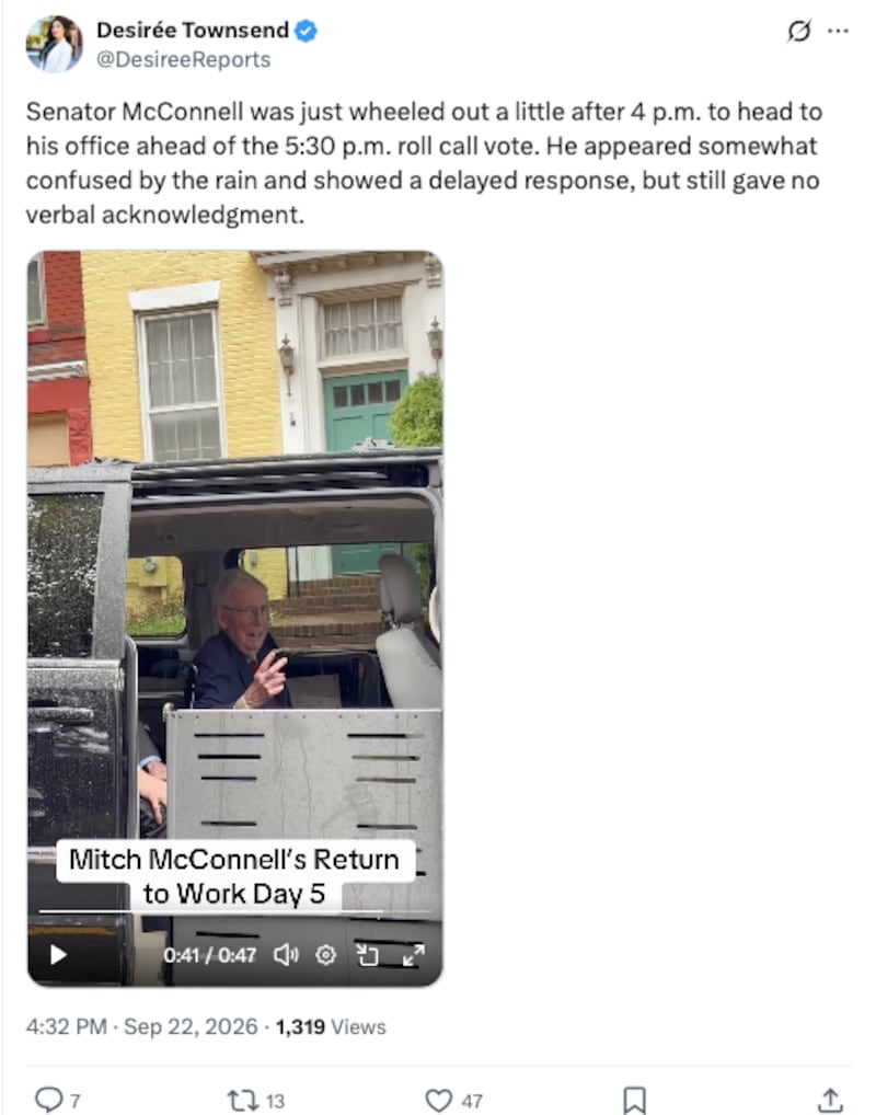 McConnell did not verbally respond to a reporter's question, instead slowly holding up two fingers.