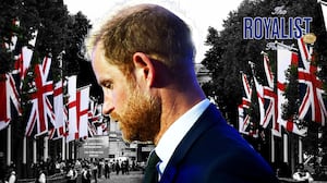 Illo illustration of Prince Harry in front of Buckingham Palace