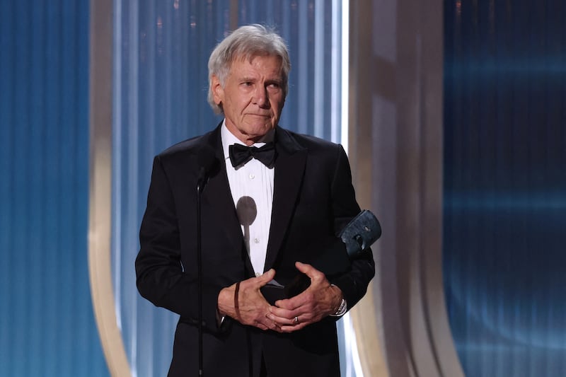 Harrison Ford accepts the 61st SAG-AFTRA Life Achievement Award onstage during the 32nd Annual Actor Awards at the Shrine Auditorium in Los Angeles on March 1, 2026.