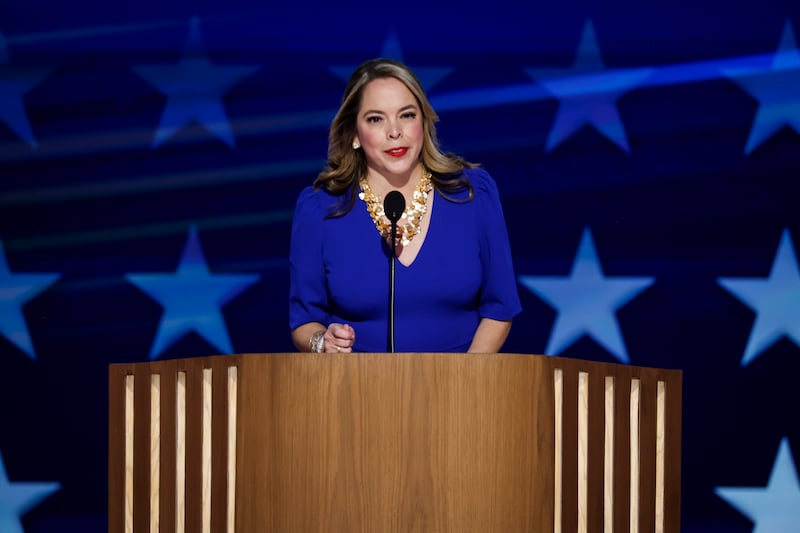Olivia Troye, former National Security advisor to former Vice President Mike Pence, speaks on stage during the third day of the Democratic National Convention at the United Center on August 21, 2024 in Chicago.