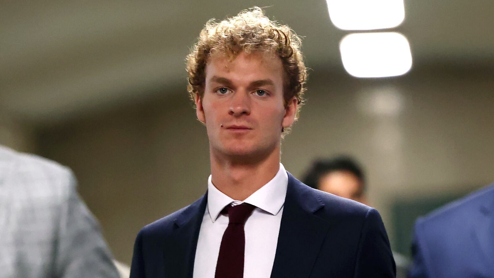 Daniel Penny returns to the courtroom after a break during his trial at Manhattan Criminal Court on December 03, 2024 in New York City. Closing arguments have ended and the jury is expected to deliberate in the trial in trial of Penny, 26, a former Marine, who is charged in the death of Jordan Neely by choking him during an altercation involving panhandling on a New York City subway car.