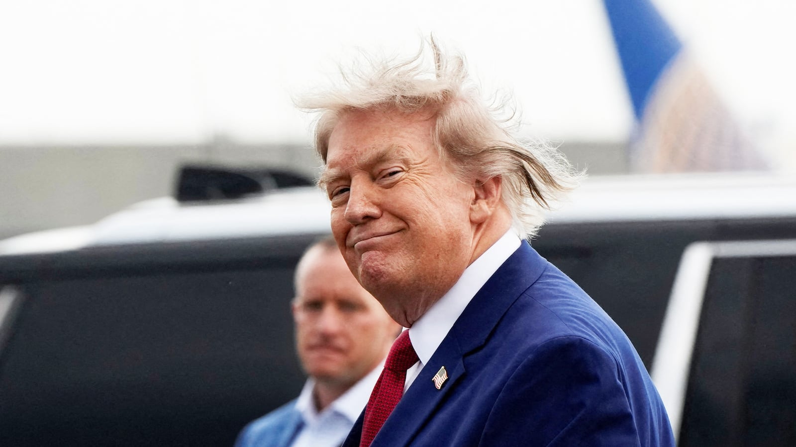 Donald Trump with windblown hair