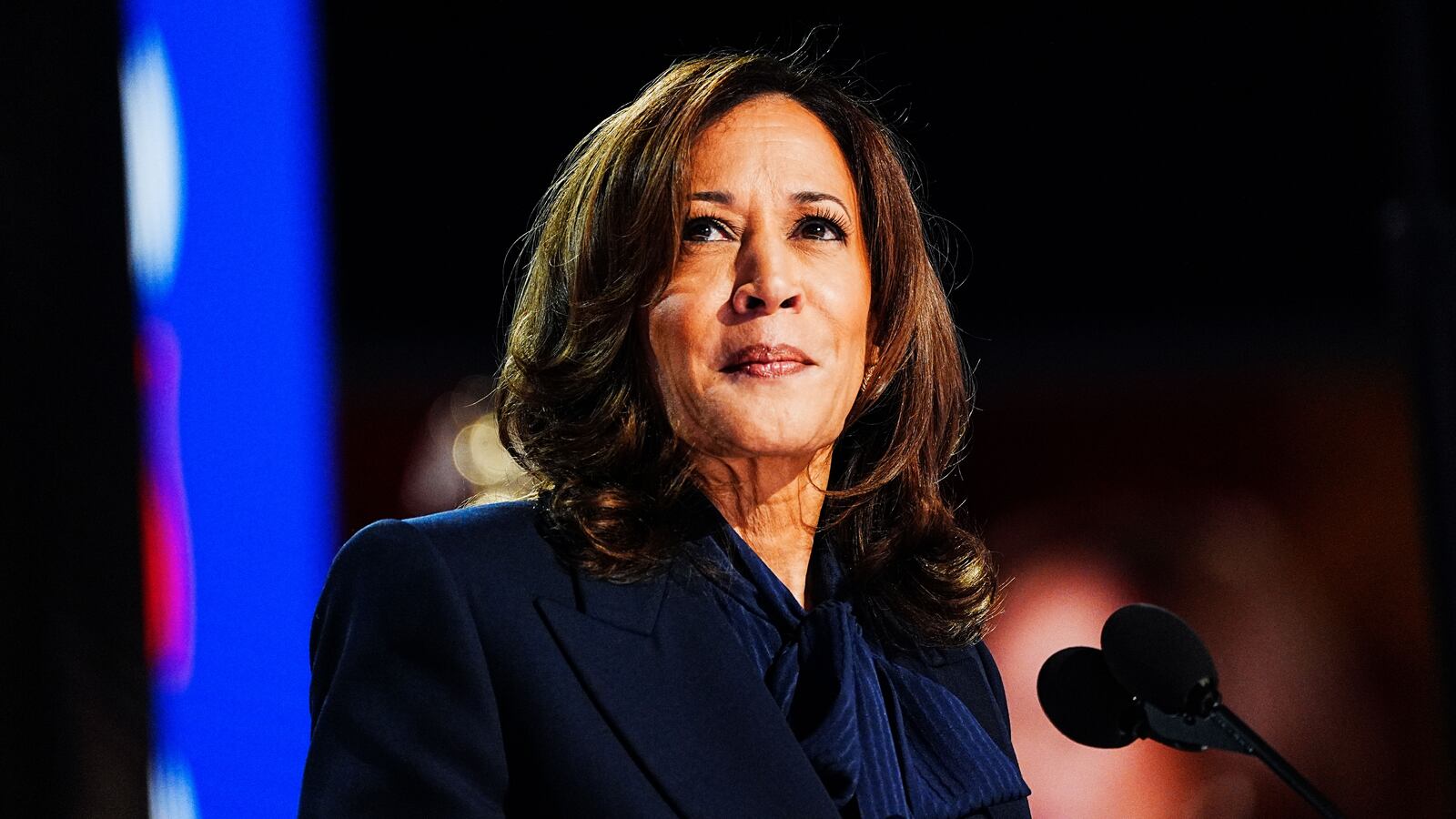 Vice President Kamala Harris steps on stage to speak on day 4 of the Democratic National Convention at the United Center on August 22, 2024 in Chicago, Ill.