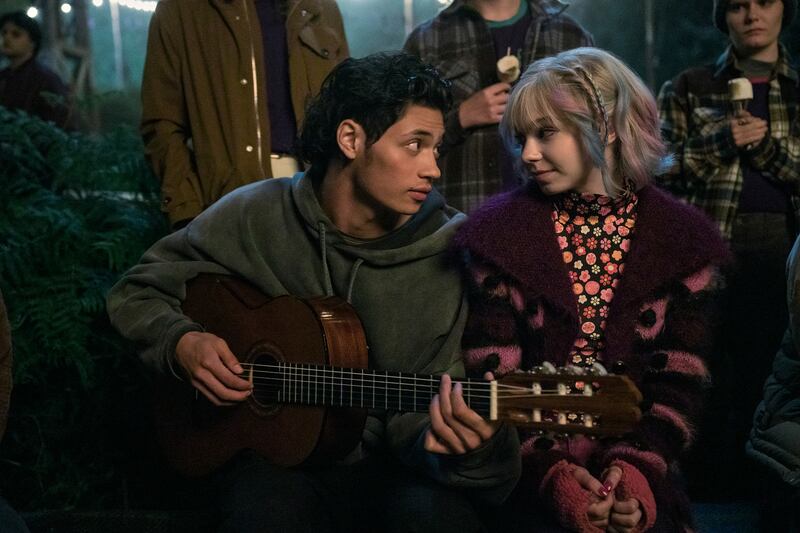 Noah B. Taylor as Bruno and Emma Myers as Enid Sinclair in Wednesday.