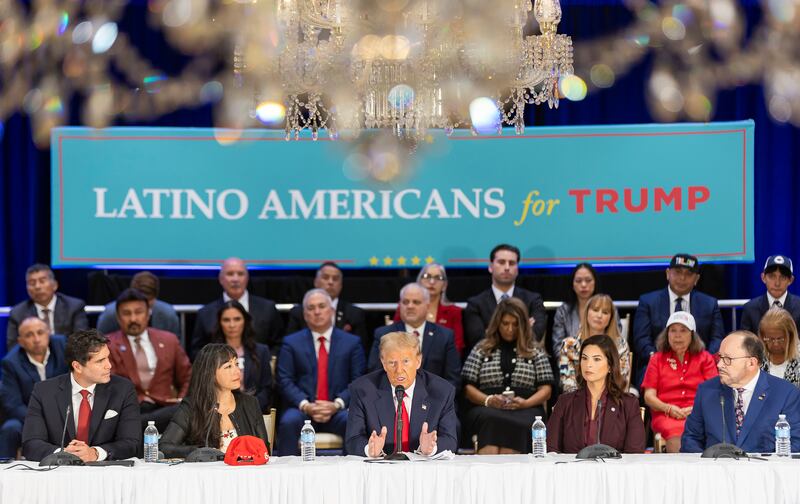 Donald Trump speaks during a roundtable discussion with local Latino leaders at Trump National Doral Miami on Tuesday, Oct. 22, 2024, in Doral, Florida.