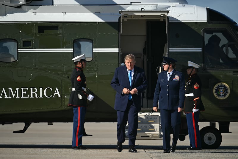 Trump begins his zigzagging walk from Marine One to Air Force One on Monday. According to the White House, it was "perfect."