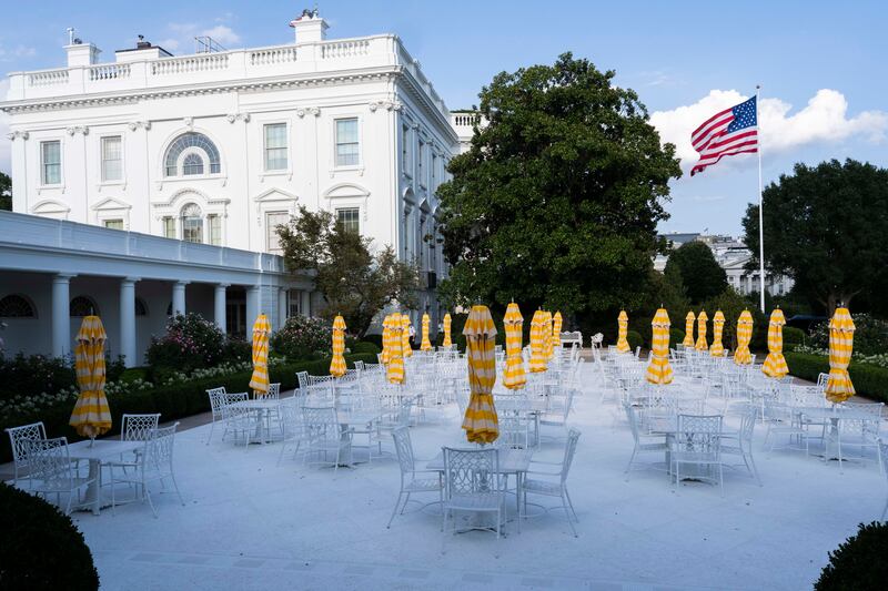 Trump has paved over the White House Rose Garden, which now more closely resembles the pool patio at his Mar-a-Lago club—even the yellow and white-striped umbrellas have a striking similarity to those at Trump’s Florida resort.