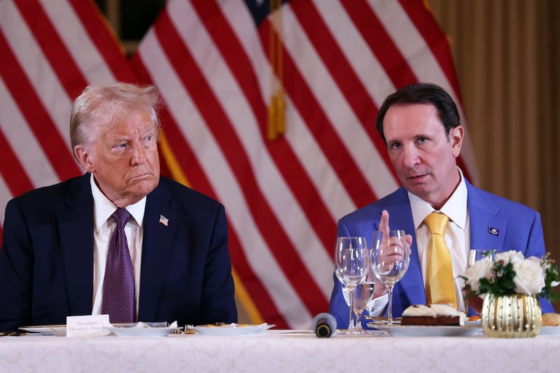 Louisiana Gov. Jeff Landry (R) speaks during a meeting with US President-elect Donald Trump and other Republican governors at the Mar-a-Lago Club on January 09, 2025 in Palm Beach, Florida.