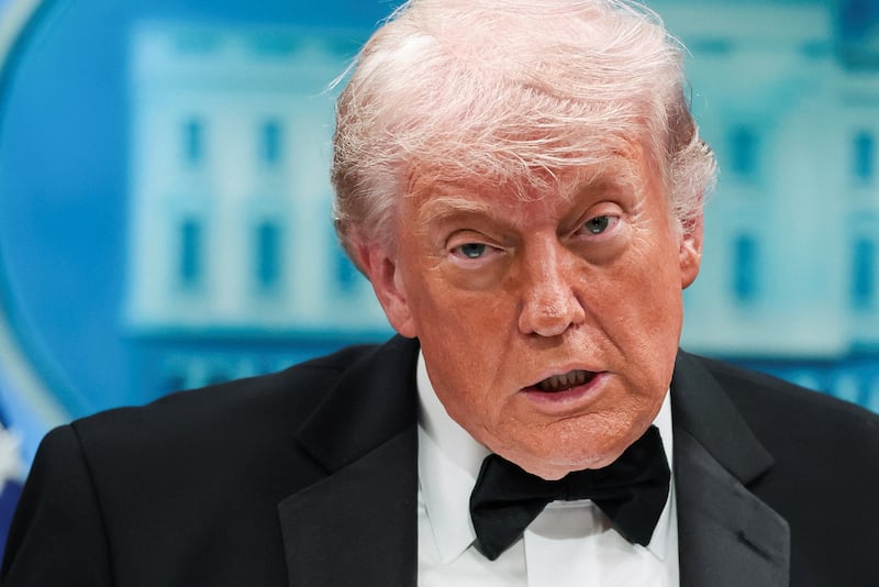 U.S. President Donald Trump during the press briefing at the White House, following the shooting during the annual White House Correspondents’ Association dinner, in Washington, D.C., U.S., April 25, 2026.