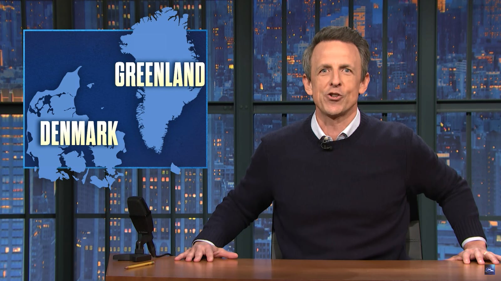 Seth Meyers talking about Trump's Denmark threat.