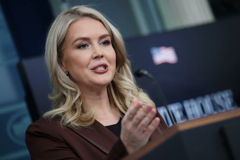 WASHINGTON, DC - NOVEMBER 12: White House Press Secretary Karoline Leavitt speaks during the daily press briefing in the Brady Press Briefing Room at the White House on November 12, 2025 in Washington, DC. Leavitt discussed the federal government shutdown and new emails released by Congress regarding Jeffrey Epstein, among other topics. (Photo by Win McNamee/Getty Images)