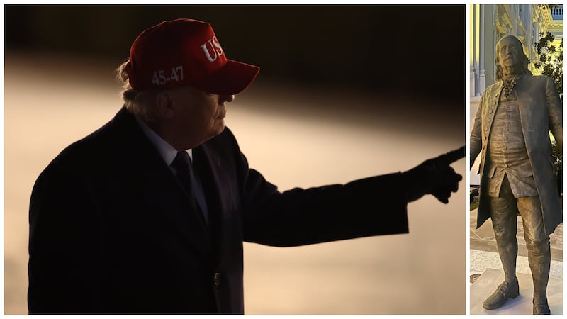 Trump and one of the statues he was more interested in discussing than his deadly war in Iran.